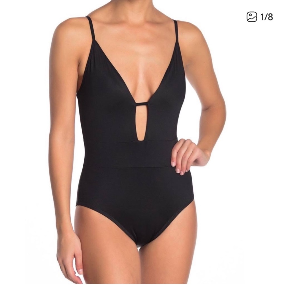 BECCA Black Cutout One Piece Swimsuit plunging back size small